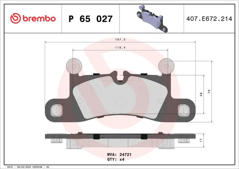 Handler.Part Brake pad set, disc brake BREMBO P65027 1