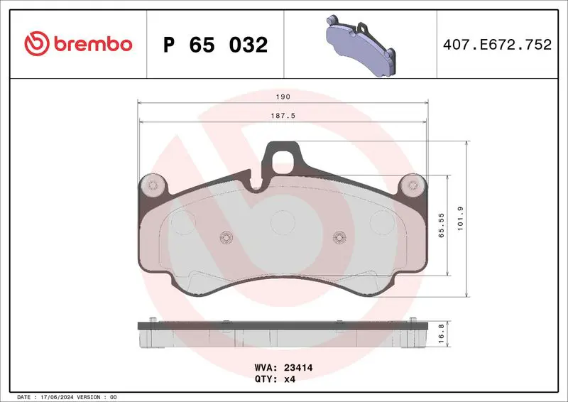 Handler.Part Brake pad set, disc brake BREMBO P65032 1