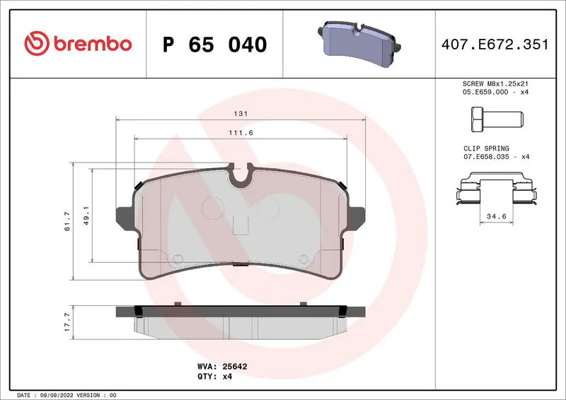 Handler.Part Brake pad set, disc brake BREMBO P65040 1