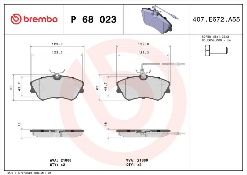 Handler.Part Brake pad set, disc brake BREMBO P68023 1