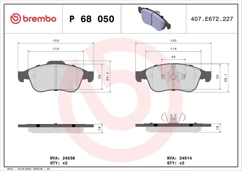 Handler.Part Brake pad set, disc brake BREMBO P68050 1