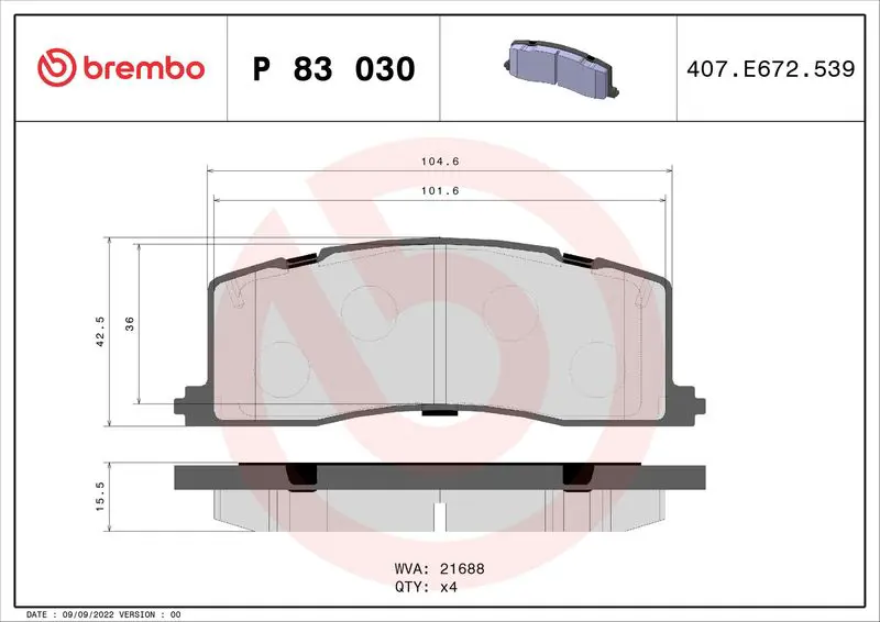 Handler.Part Brake pad set, disc brake BREMBO P83030 1