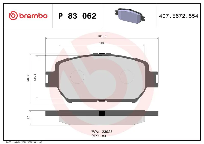 Handler.Part Brake pad set, disc brake BREMBO P83062 1