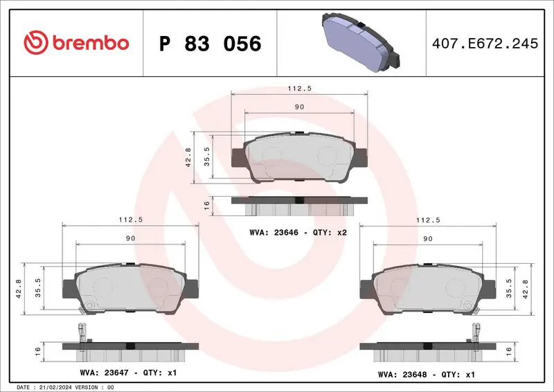 Handler.Part Brake pad set, disc brake BREMBO P83056 1