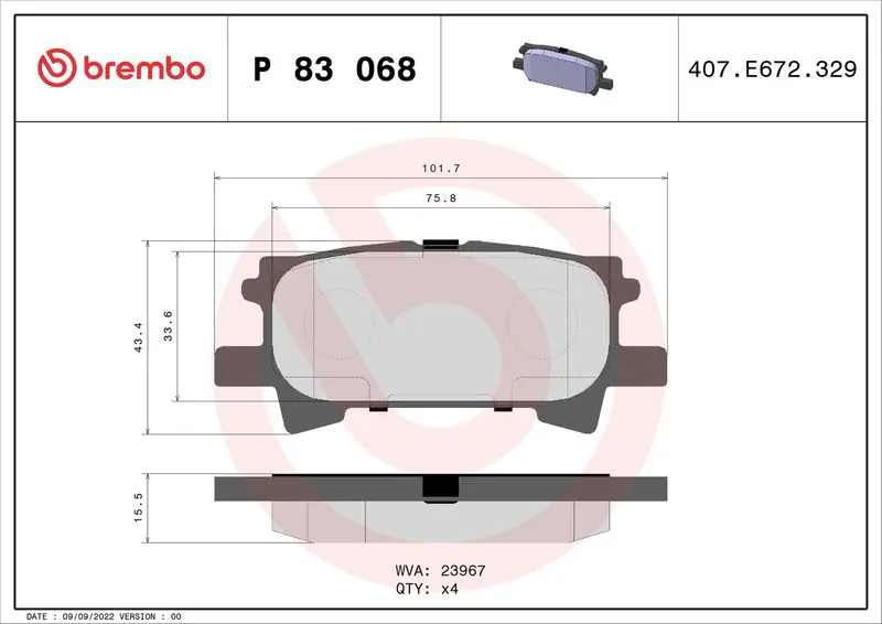 Handler.Part Brake pad set, disc brake BREMBO P83068 1