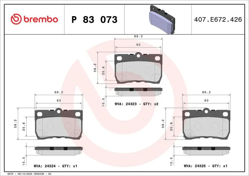 Handler.Part Brake pad set, disc brake BREMBO P83073 1