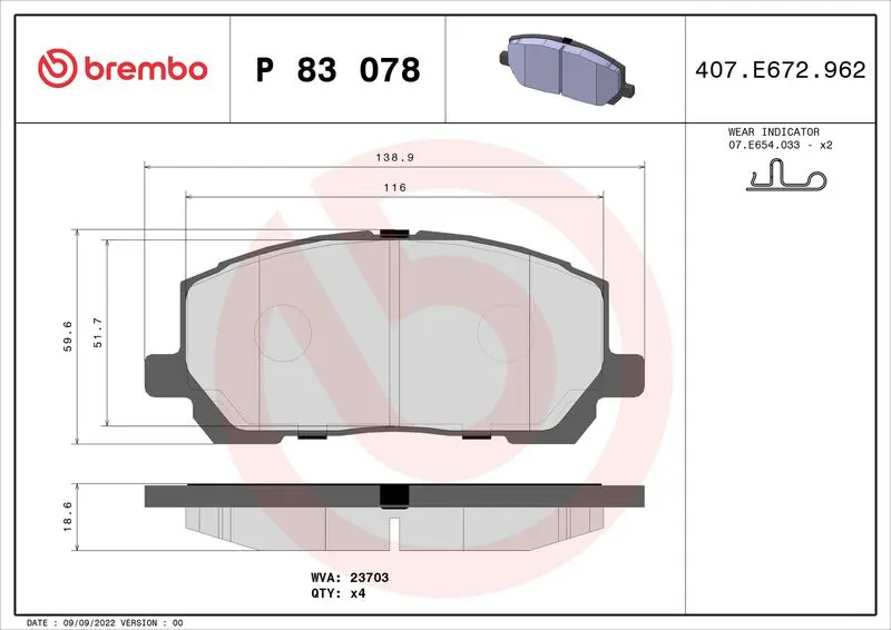 Handler.Part Brake pad set, disc brake BREMBO P83078 1