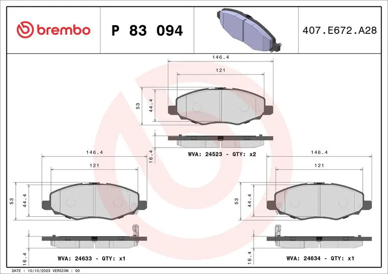 Handler.Part Brake pad set, disc brake BREMBO P83094 1