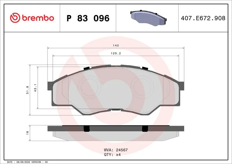 Handler.Part Brake pad set, disc brake BREMBO P83096 1