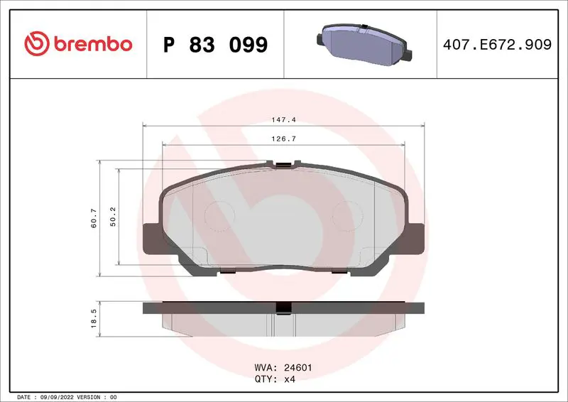 Handler.Part Brake pad set, disc brake BREMBO P83099 1