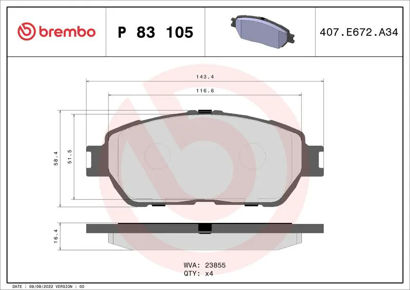 Handler.Part Brake pad set, disc brake BREMBO P83105 1