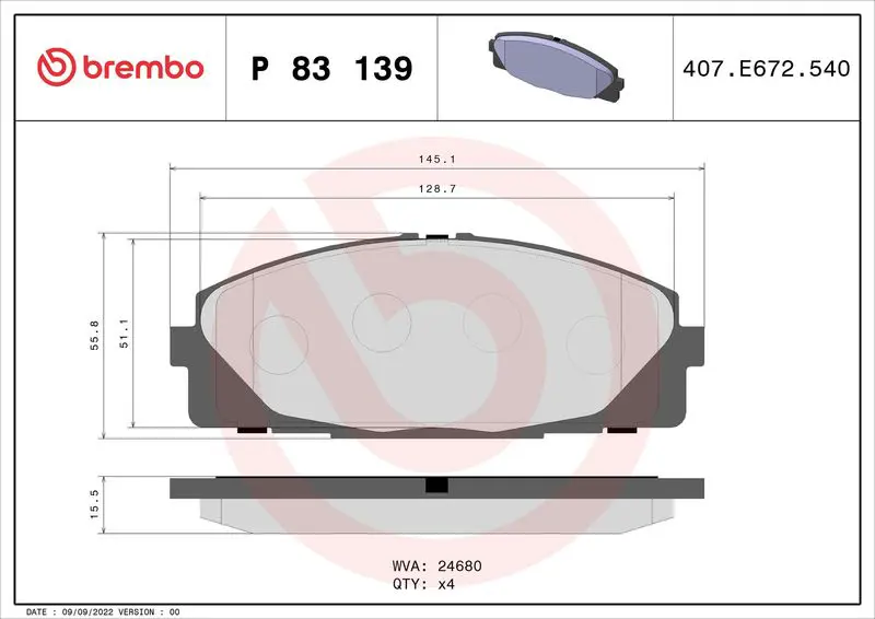 Handler.Part Brake pad set, disc brake BREMBO P83139 1