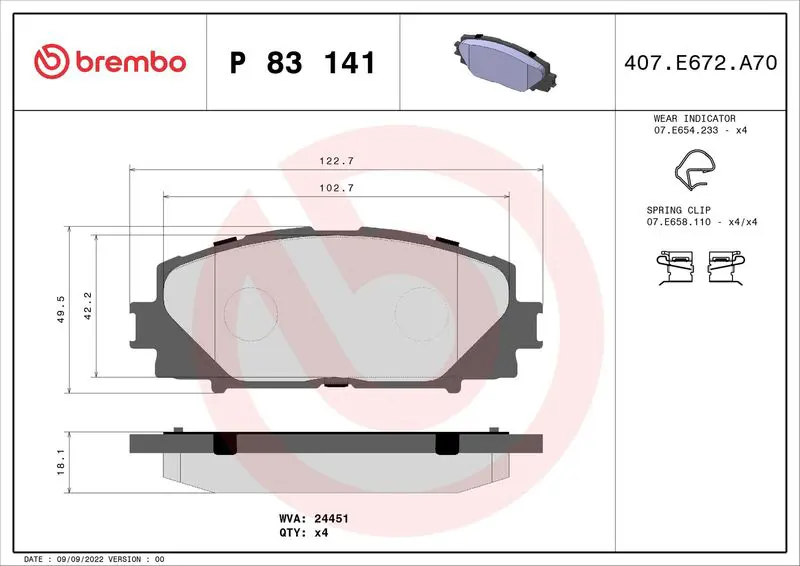 Handler.Part Brake pad set, disc brake BREMBO P83141 1