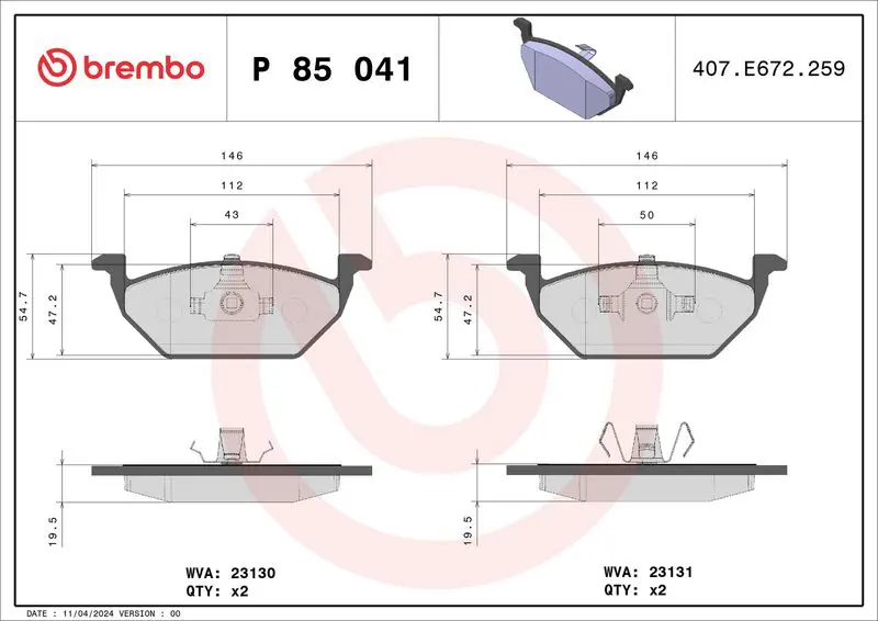 Handler.Part Brake pad set, disc brake BREMBO P85041 1