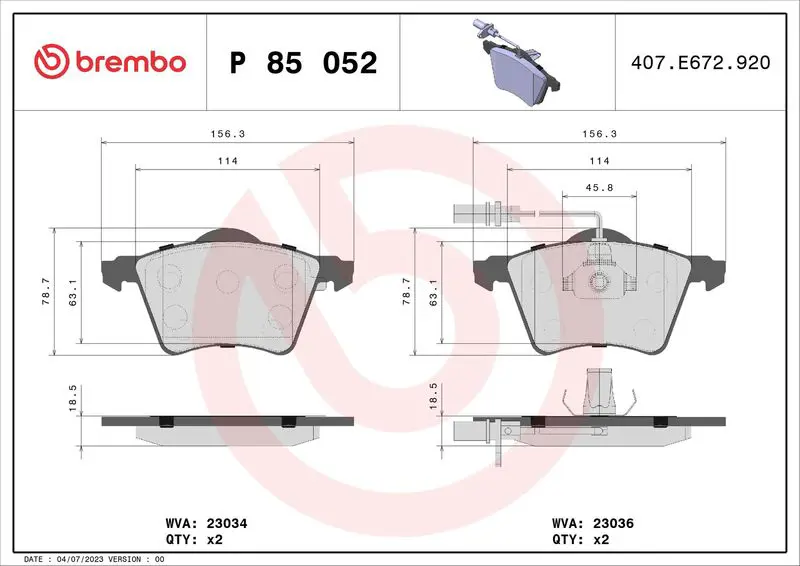 Handler.Part Brake pad set, disc brake BREMBO P85052 1