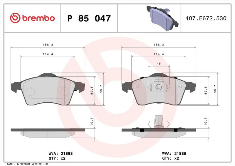 Handler.Part Brake pad set, disc brake BREMBO P85047 1