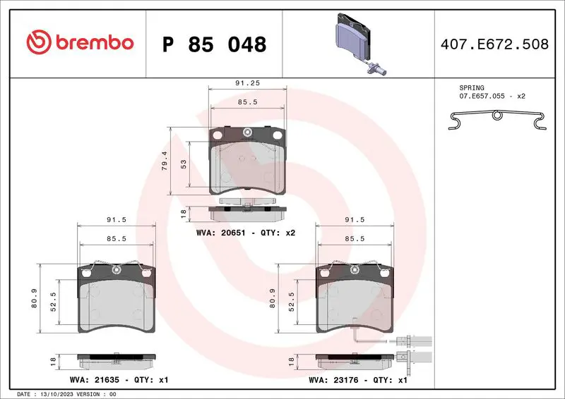 Handler.Part Brake pad set, disc brake BREMBO P85048 1