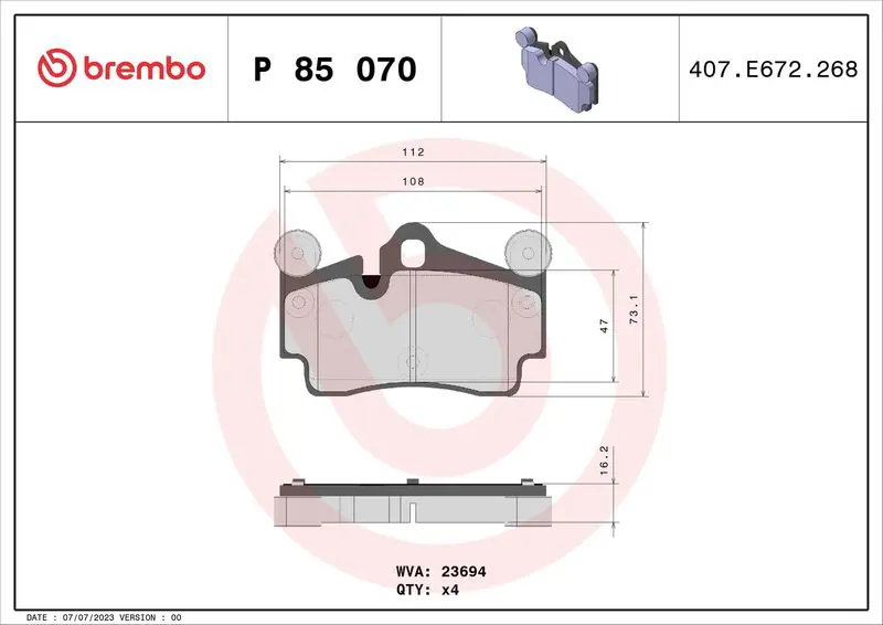 Handler.Part Brake pad set, disc brake BREMBO P85070 1