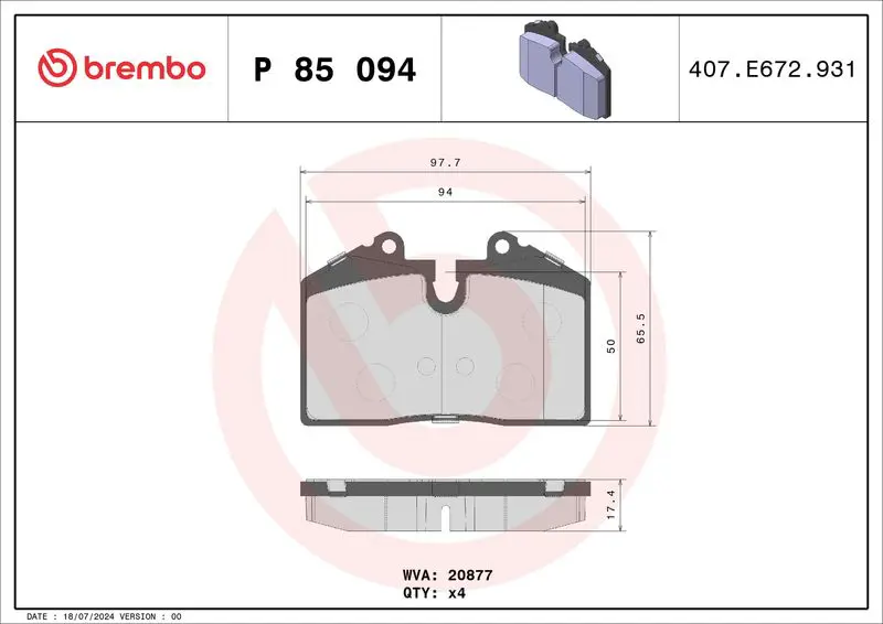 Handler.Part Brake pad set, disc brake BREMBO P85094 1