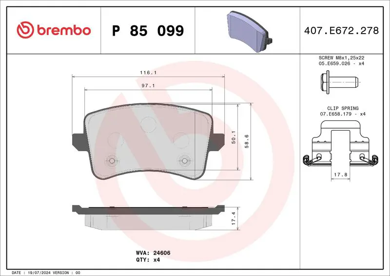 Handler.Part Brake pad set, disc brake BREMBO P85099 1