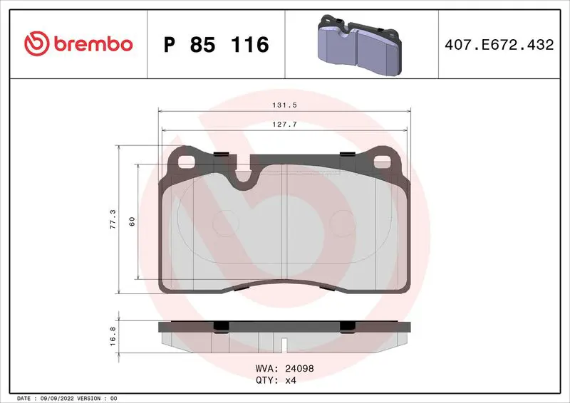 Handler.Part Brake pad set, disc brake BREMBO P85116 1