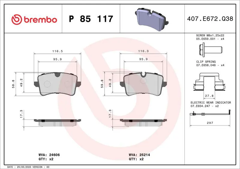 Handler.Part Brake pad set, disc brake BREMBO P85117 1