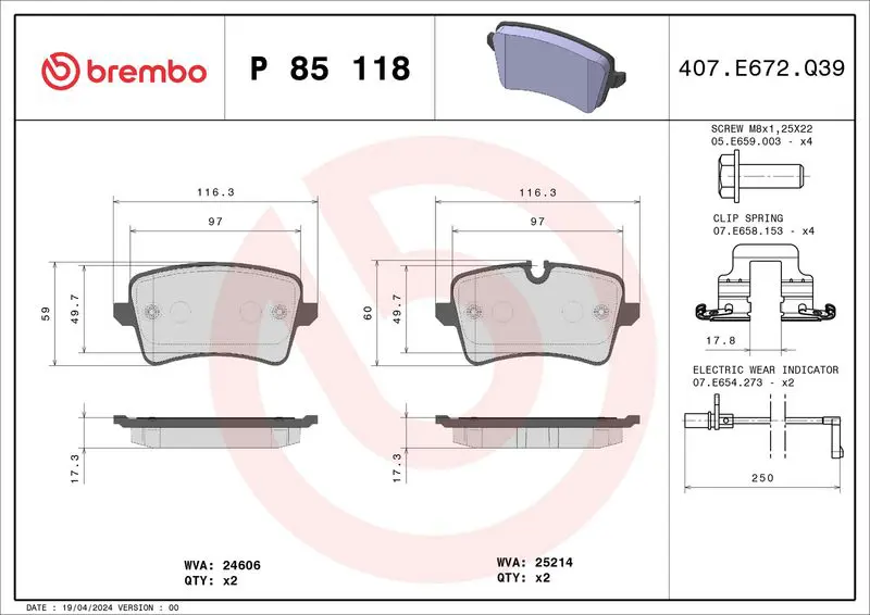 Handler.Part Brake pad set, disc brake BREMBO P85118 1