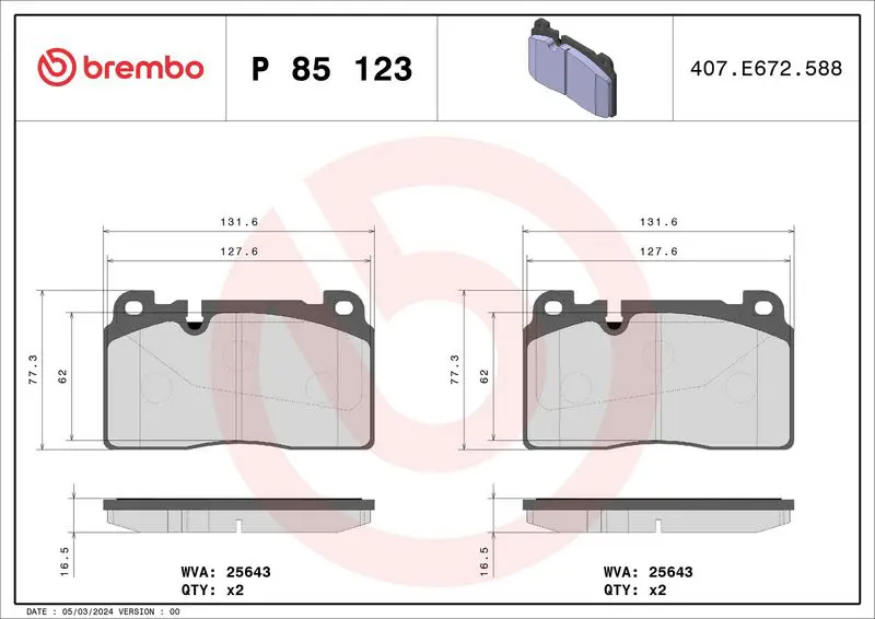 Handler.Part Brake pad set, disc brake BREMBO P85123 1