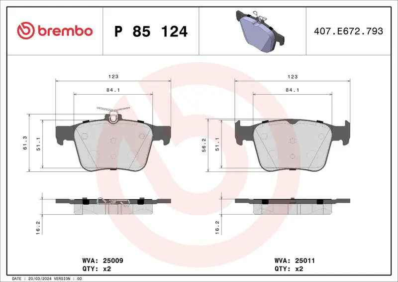 Handler.Part Brake pad set, disc brake BREMBO P85124 1