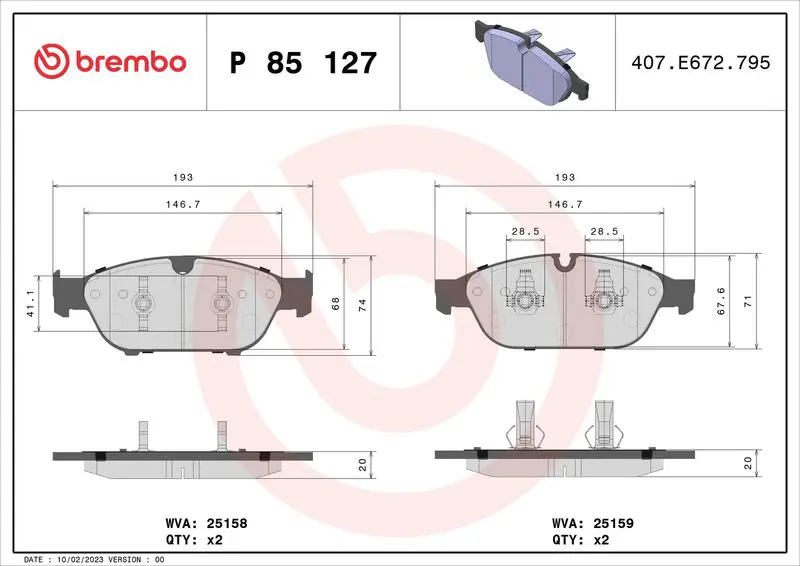 Handler.Part Brake pad set, disc brake BREMBO P85127 1