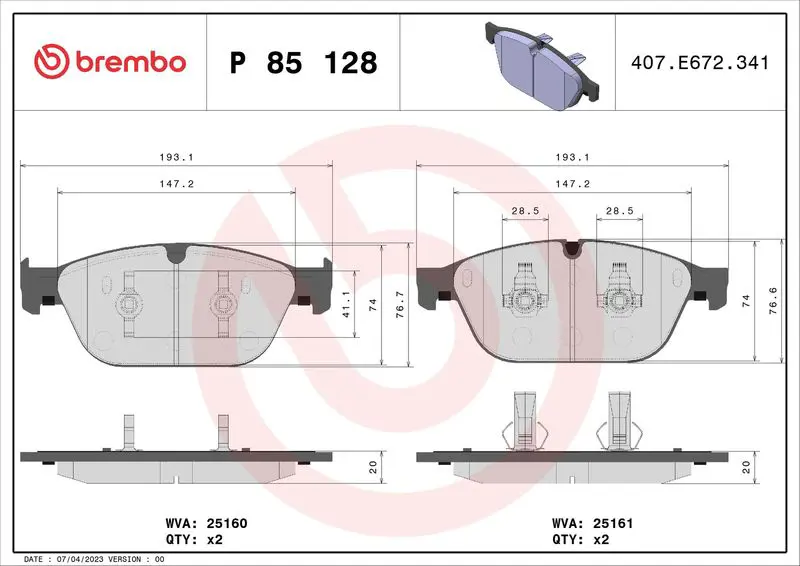 Handler.Part Brake pad set, disc brake BREMBO P85128 1