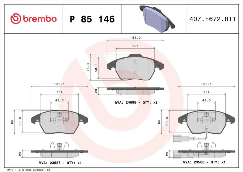 Handler.Part Brake pad set, disc brake BREMBO P85133 1