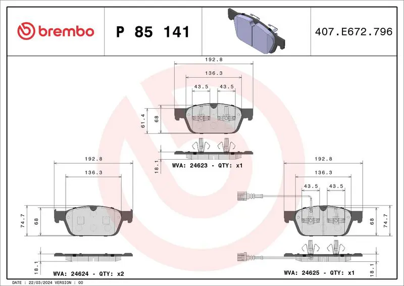 Handler.Part Brake pad set, disc brake BREMBO P85141 1