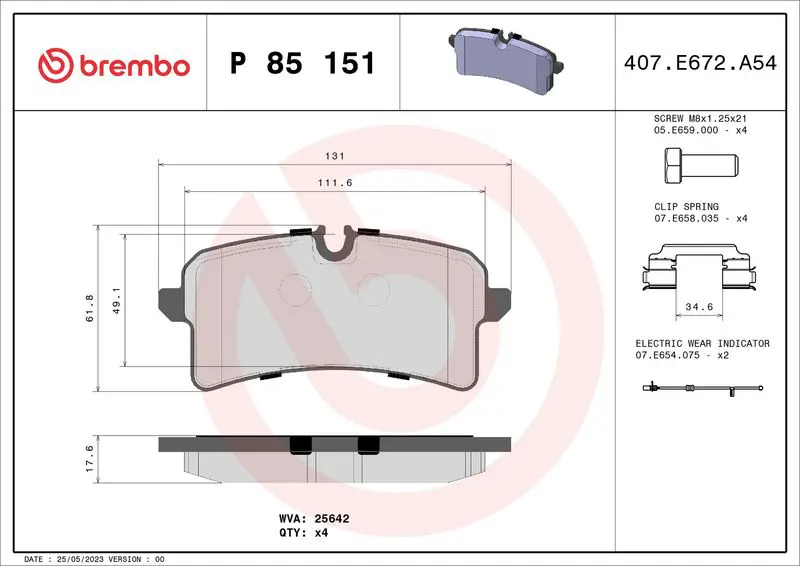 Handler.Part Brake pad set, disc brake BREMBO P85151 1