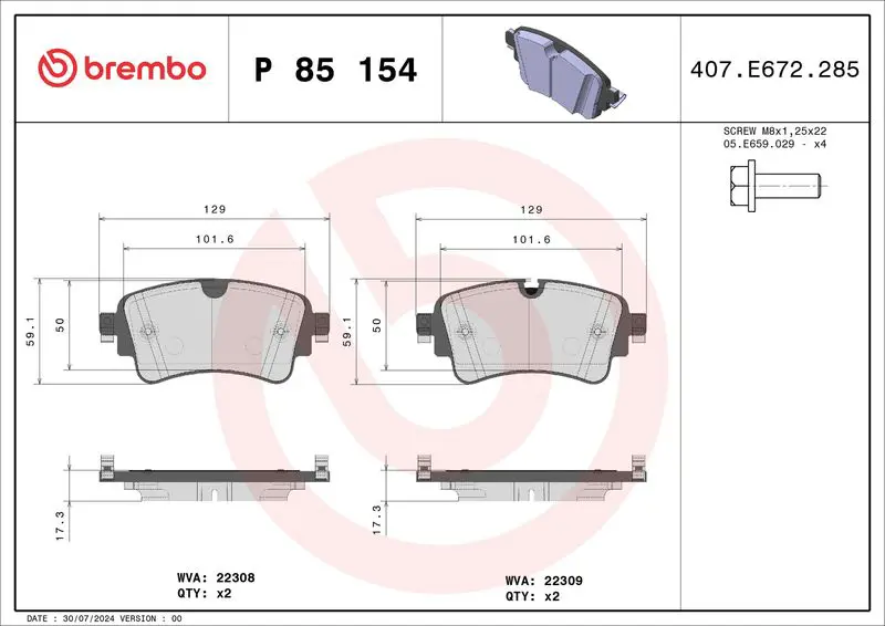 Handler.Part Brake pad set, disc brake BREMBO P85154 1