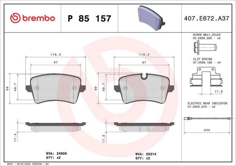 Handler.Part Brake pad set, disc brake BREMBO P85157 1