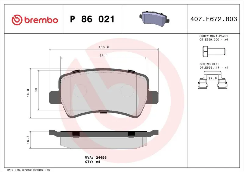 Handler.Part Brake pad set, disc brake BREMBO P86021 1