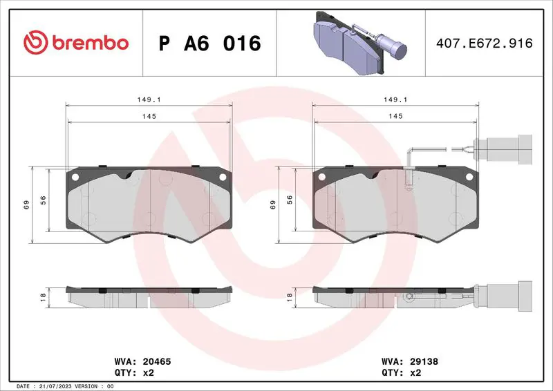 Handler.Part Brake pad set, disc brake BREMBO PA6016 1