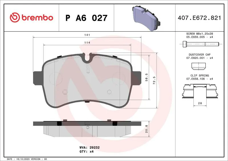 Handler.Part Brake pad set, disc brake BREMBO PA6027 1