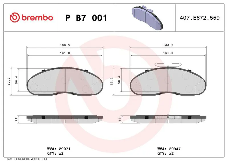 Handler.Part Brake pad set, disc brake BREMBO PB7001 1