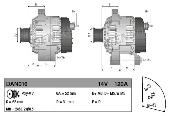 Handler.Part Alternator Denso DAN016 1