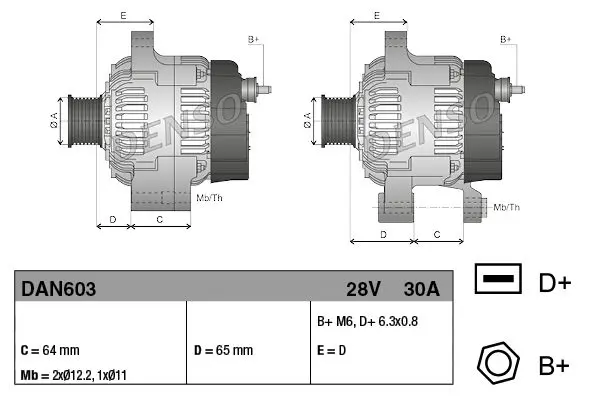 Handler.Part Alternator Denso DAN603 1