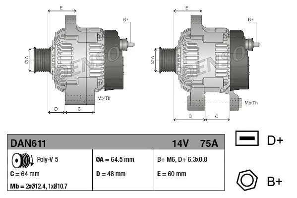 Handler.Part Alternator Denso DAN611 4