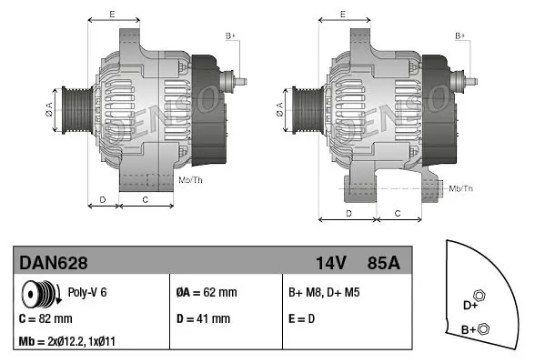 Handler.Part Alternator Denso DAN628 4