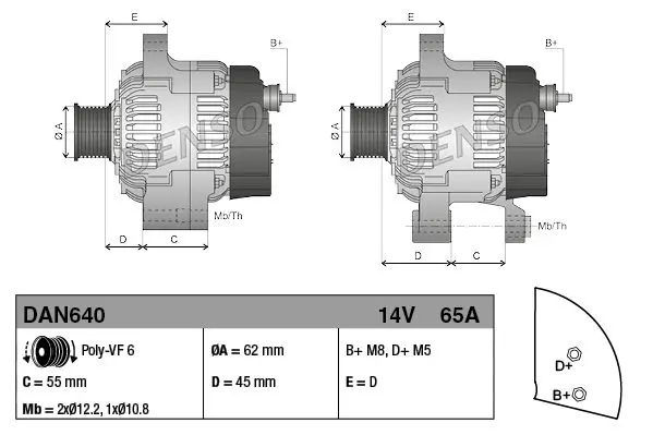 Handler.Part Alternator Denso DAN640 4