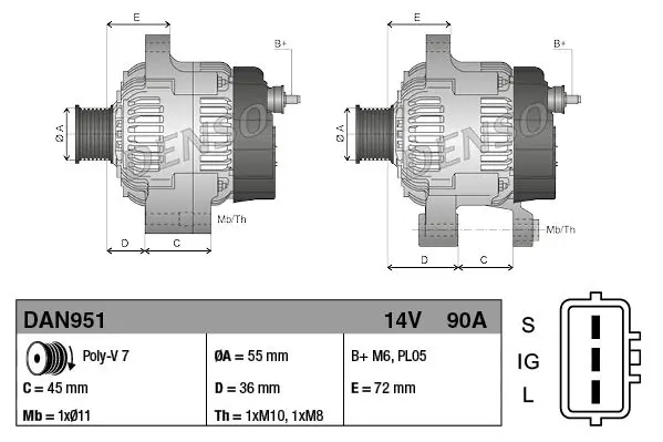 Handler.Part Alternator Denso DAN951 3