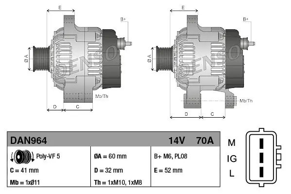 Handler.Part Alternator Denso DAN964 3