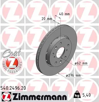 Handler.Part Brake disc ZIMMERMANN 540249620 1