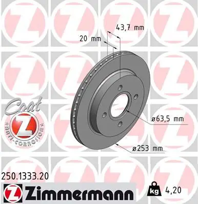 Handler.Part Brake disc ZIMMERMANN 250133320 1