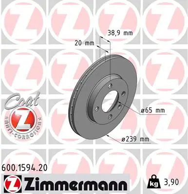 Handler.Part Brake disc ZIMMERMANN 600159420 1